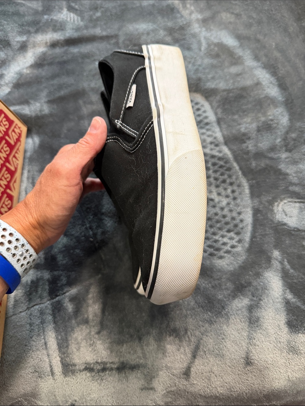 Vans Black Canvas Slip-On Loafers with White Sole - Picture 2 of 7